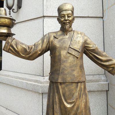 火鍋店攬客小二銅雕，飯店門口攬客人物塑像
