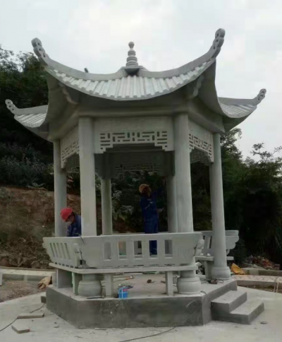 六角涼亭，大理石石雕亭子