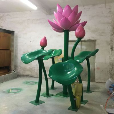游樂(lè)場(chǎng)商場(chǎng)戶外公園大型不銹鋼彩繪蓮花擺件