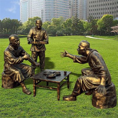 劃拳，玻璃鋼仿銅民俗生活情景雕塑
