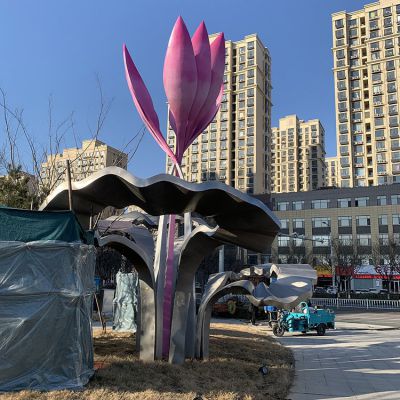 城市路政裝飾雕塑，不銹鋼花朵景觀雕塑