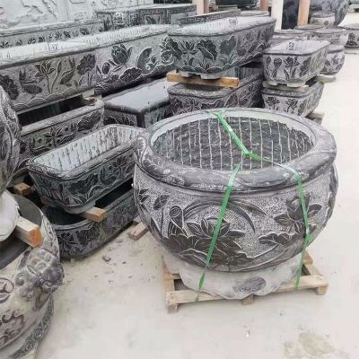 老石槽，黑色大理石石雕水缸水盆
