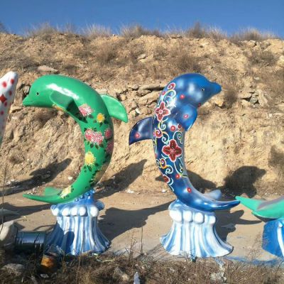 玻璃鋼海豚，彩繪海洋動(dòng)物雕塑